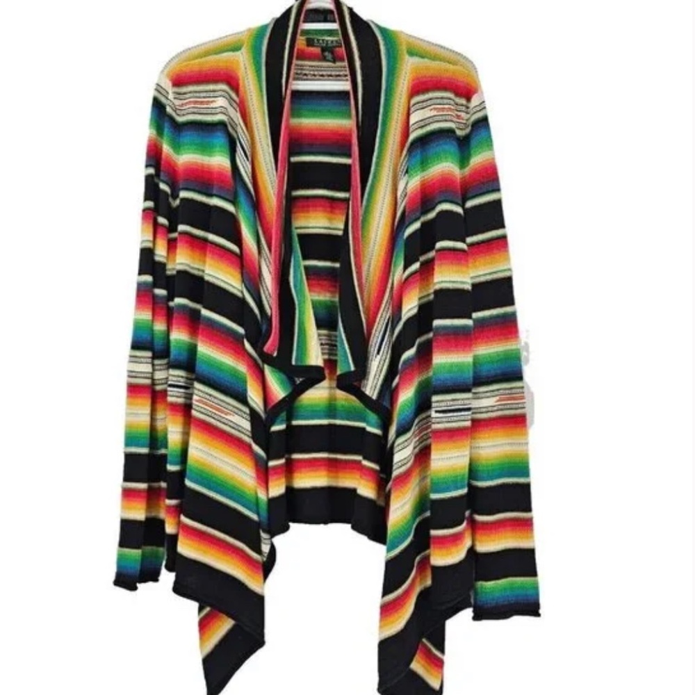 Lauren Ralph Lauren Cotton Linen Southwest Serape Waterfall Cardigan Sweater XL